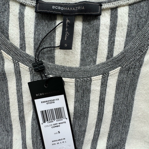 NWT BCBG MaxAzria Gray & White Striped Twist Front Midi dress Size S - Picture 7 of 12